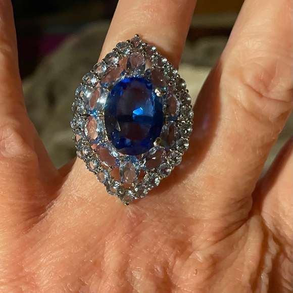 ***SHOW STOPPER NATURAL SAPPHIRE & AQUA MARINE HUGE COCKTAIL RING(SIZE 7)*** - Picture 6 of 9